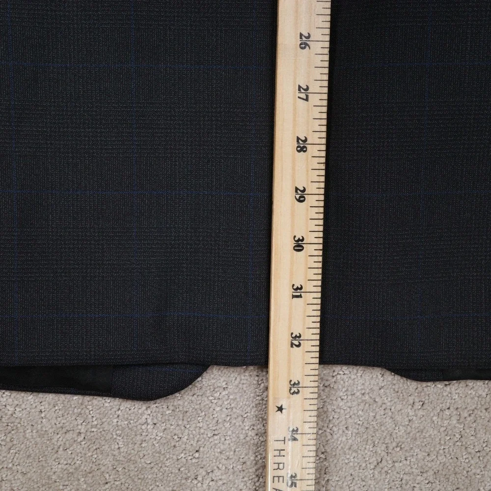 Ralph Lauren Suit Men 40T 36W 32L Black Blue Windowpane Plaid‎ 3 Button Wool VTG